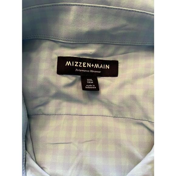 Mizzen Main Performance Shirt Mens Xxl Trim Fit Button Up Blue Gingham Stretch - Picture 7 of 7